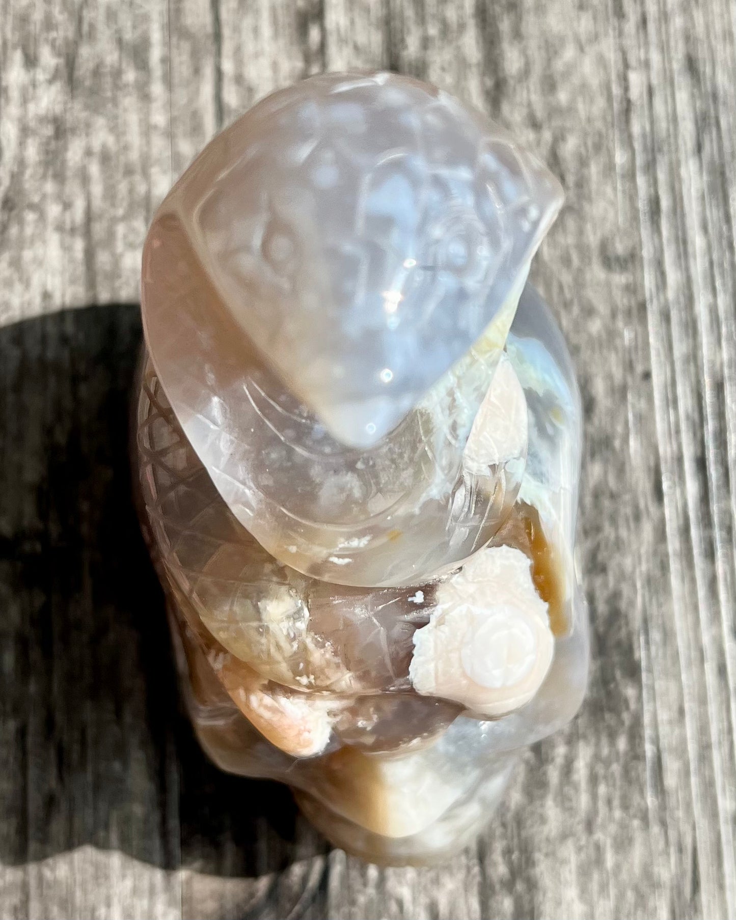 Flower Agate - Hand-Carved Skull & Cobra