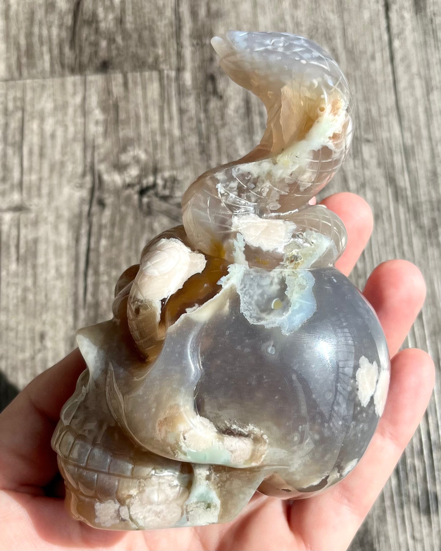 Flower Agate - Hand-Carved Skull & Cobra