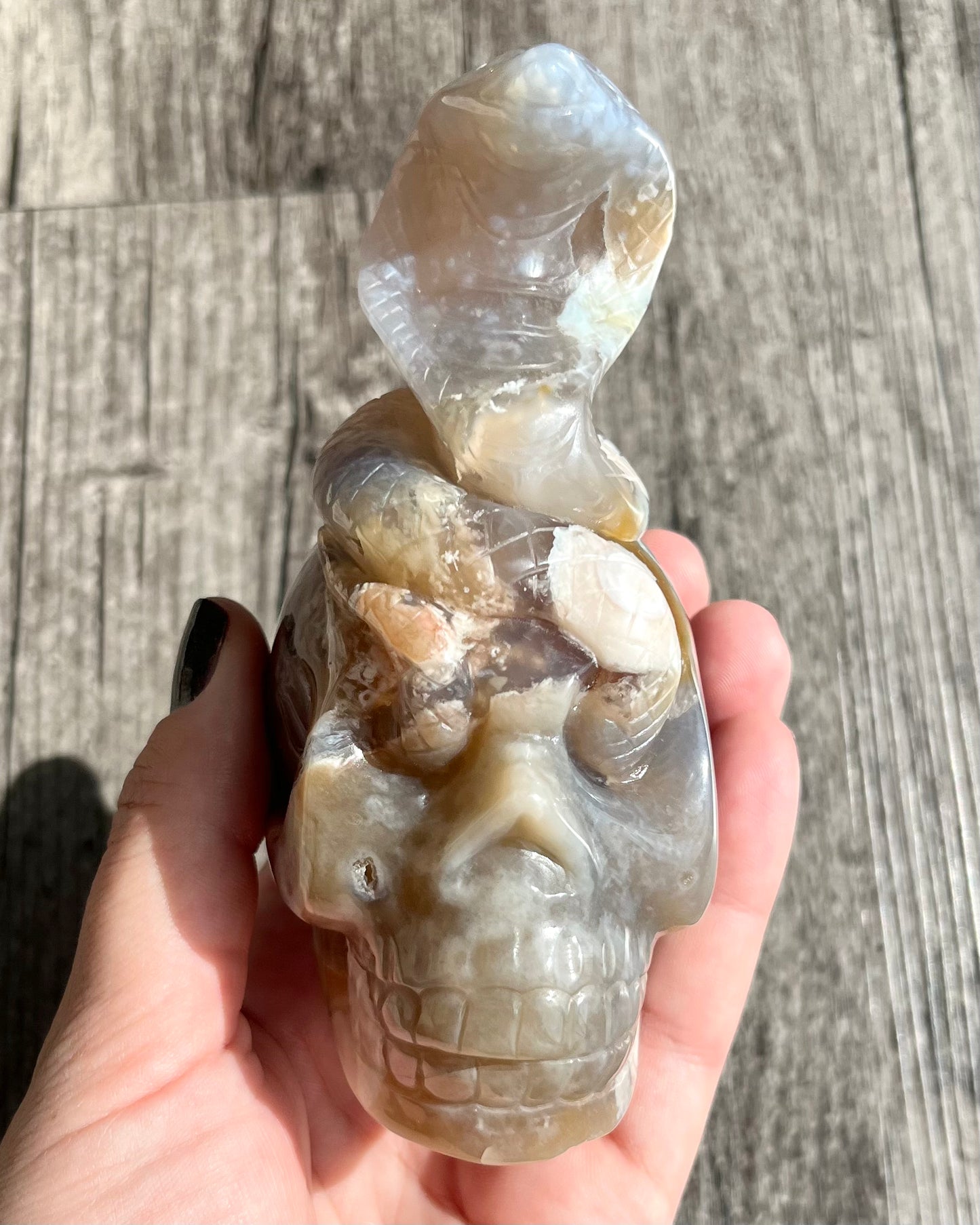 Flower Agate - Hand-Carved Skull & Cobra